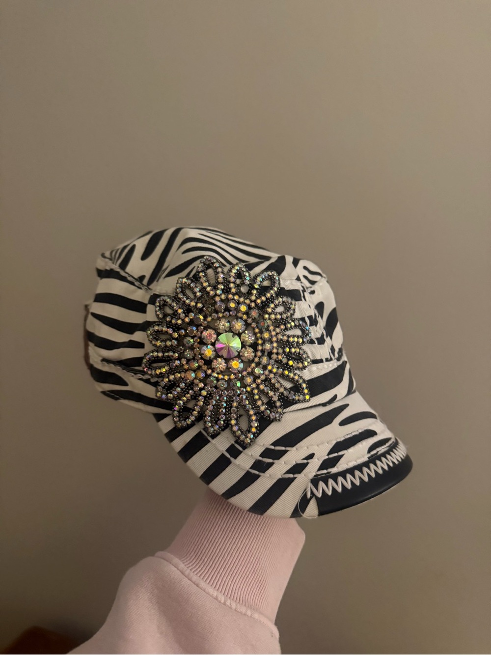 Olive & Pique Zebra Print Embellished hat